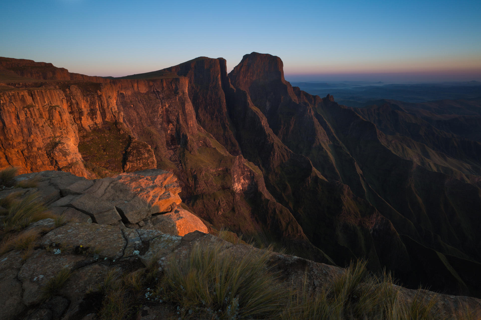 Landscape image of dawn breaking high on top of the Drakensberg
